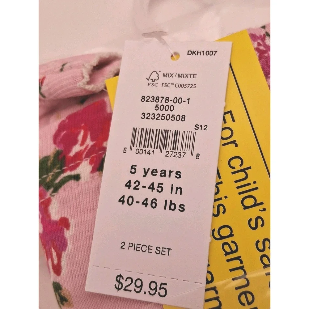Baby Gap Fall Floral Pink 2-Peice Long Pajamas Girl's 5 Years ORGANIC COTTON NWT